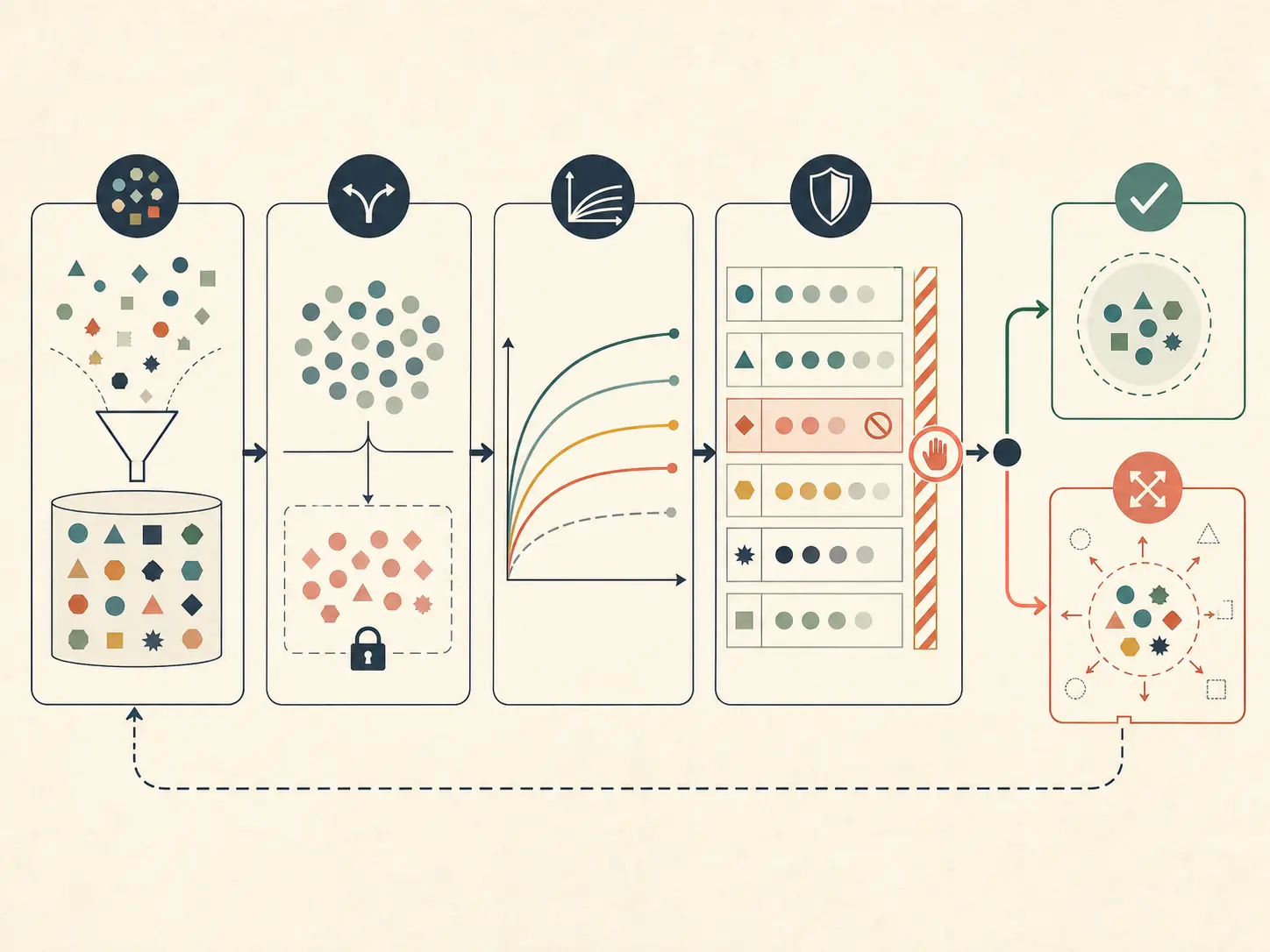 Illustration of a decision flow for stopping or expanding an AI regression suite