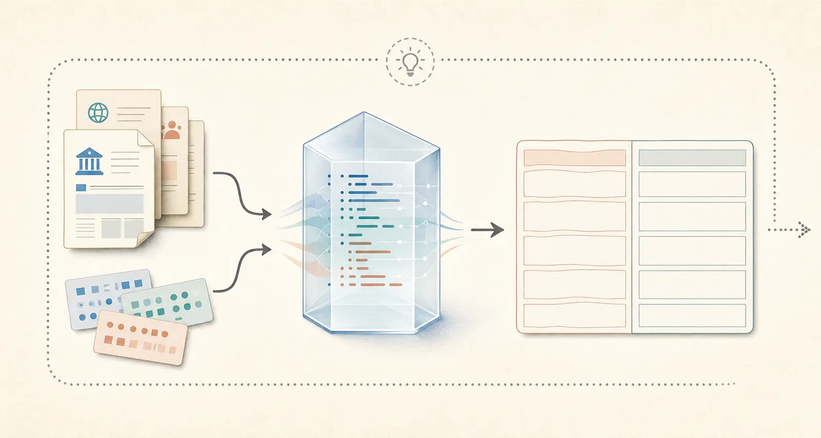 Illustration of an exported JSON audit record with one trace ID connecting model, retrieval, tool, approval, and outcome events