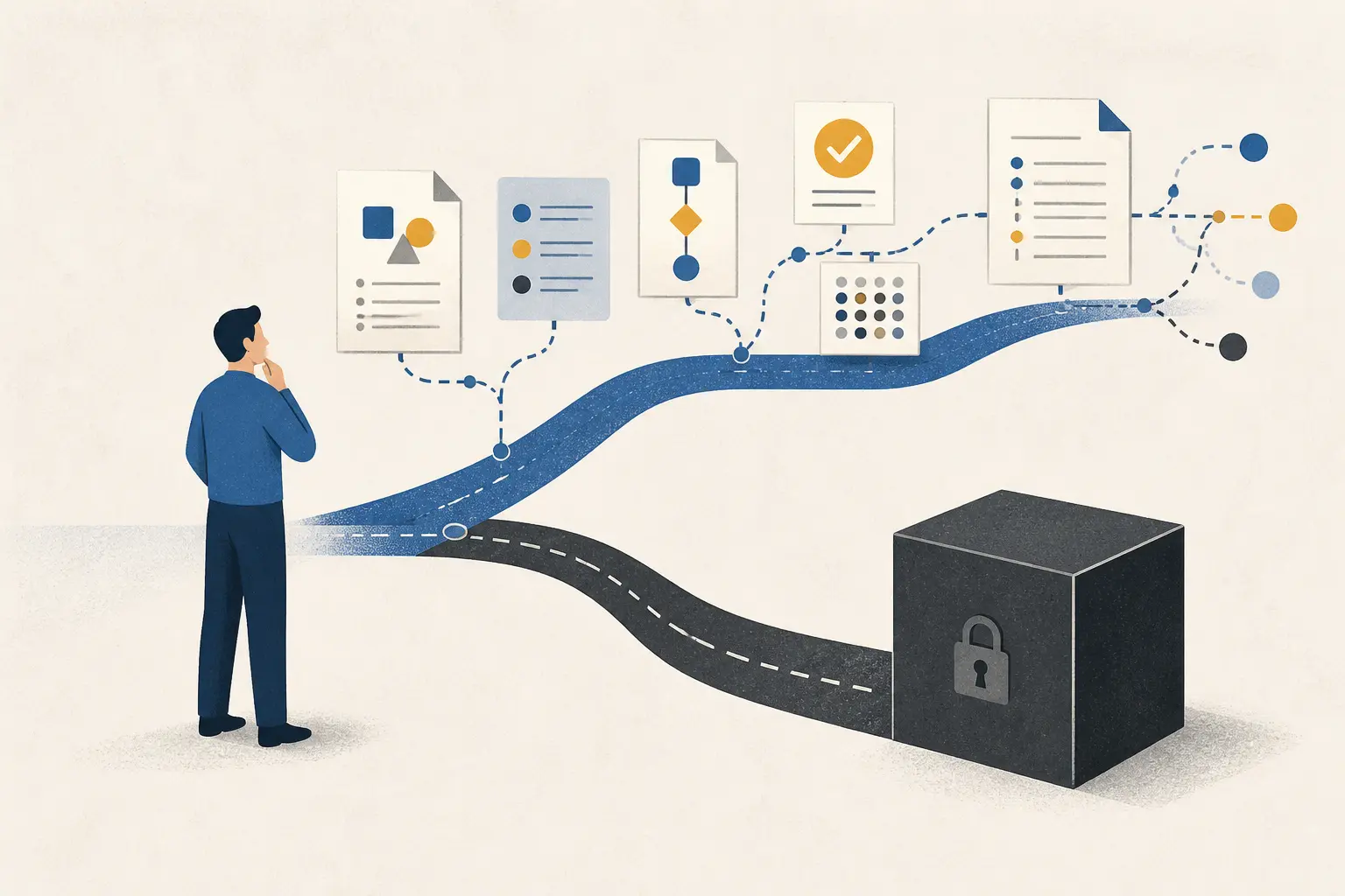 Illustration of a buyer scoring an AI pilot for portability and exit cost