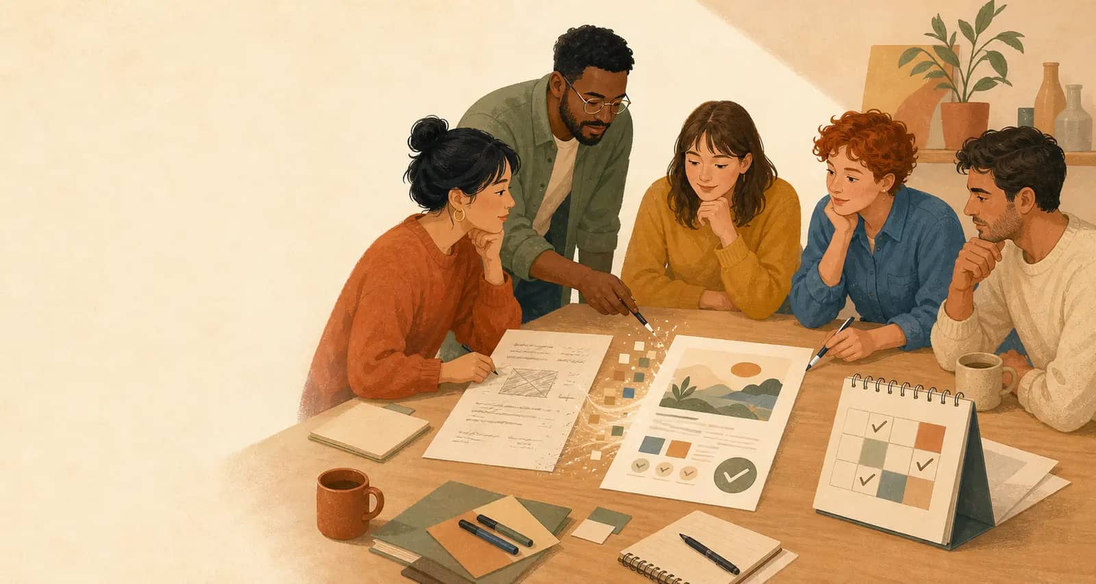 Illustration of a small team turning AI training into a shared work habit