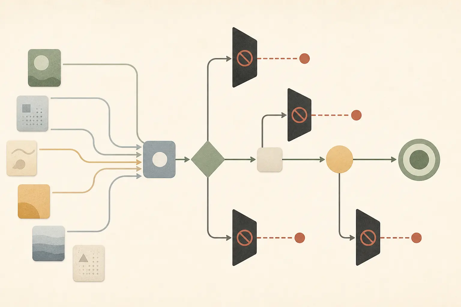 Illustration of a release decision separating acceptable variation from hard safety and authorization blockers