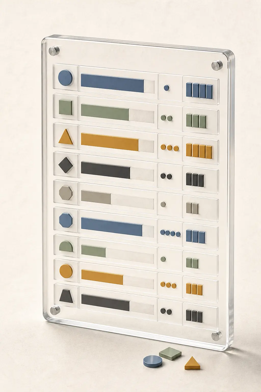 Illustration of a transparent nine-dimension scorecard with weighted inputs and a standalone-fit total