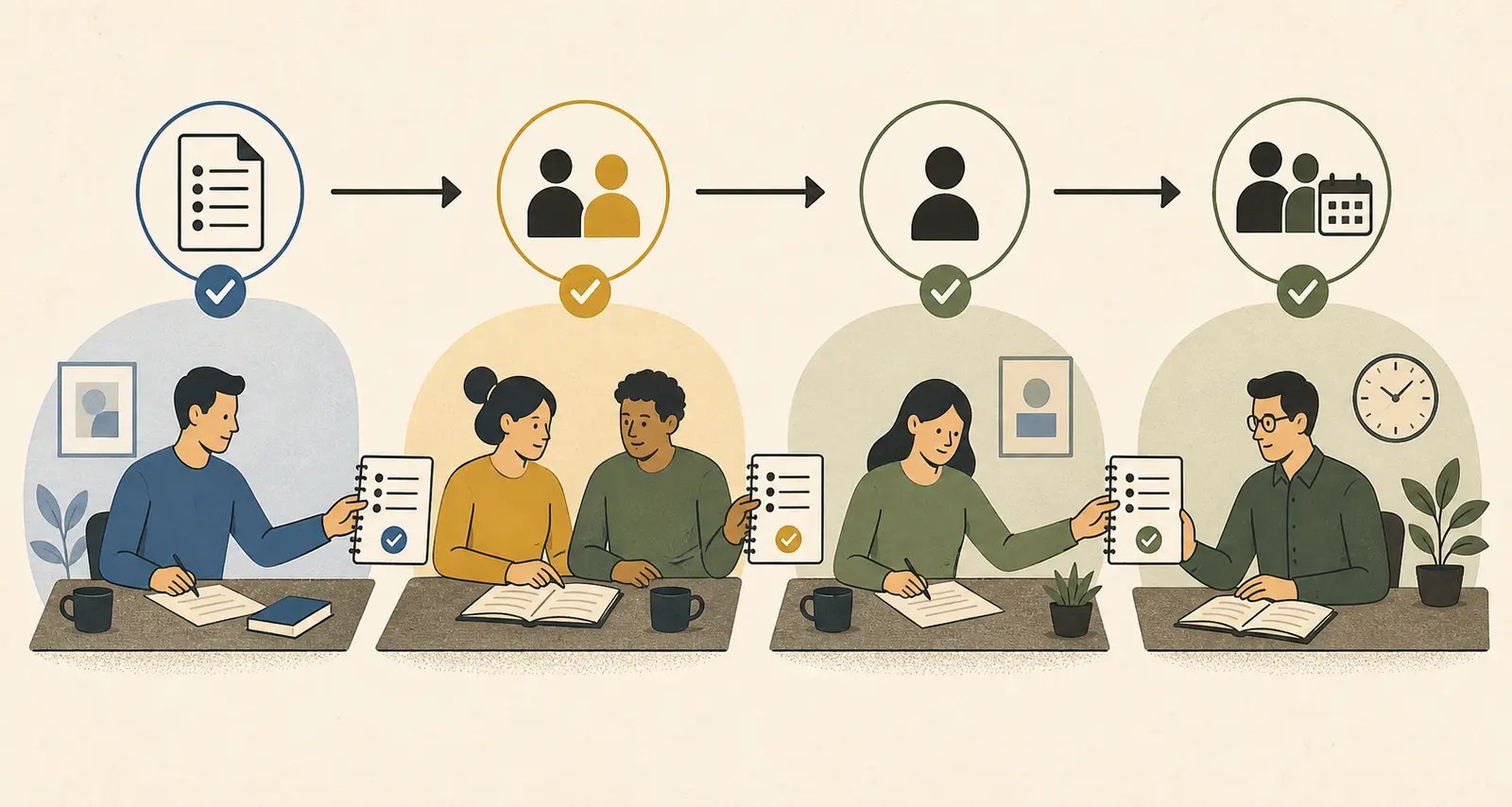 Illustration of a baseline task moving through partner support, an independent retest, verification, and a 30-day review