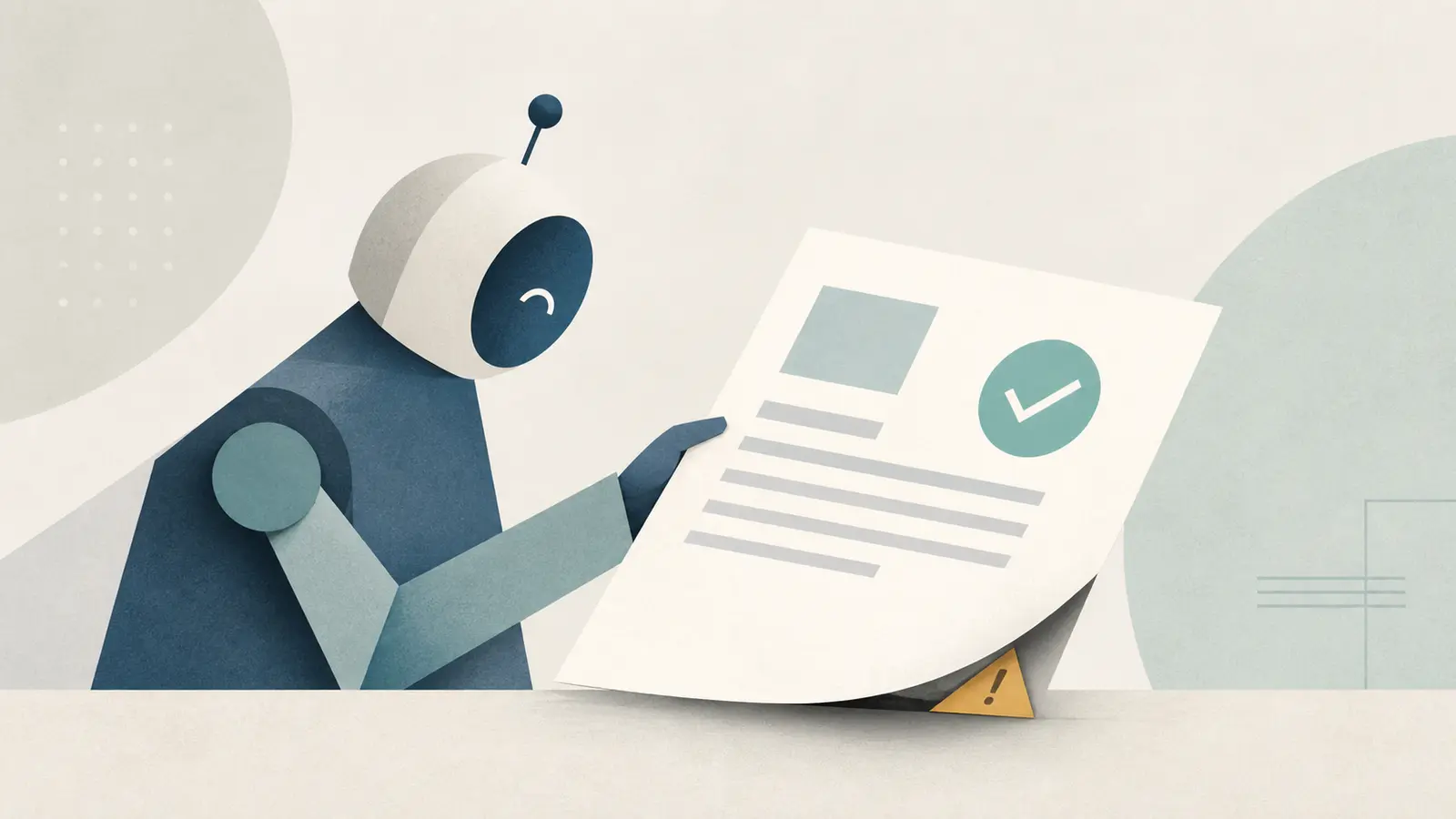 Illustration of an AI reviewer approving polished output while a hidden task failure remains