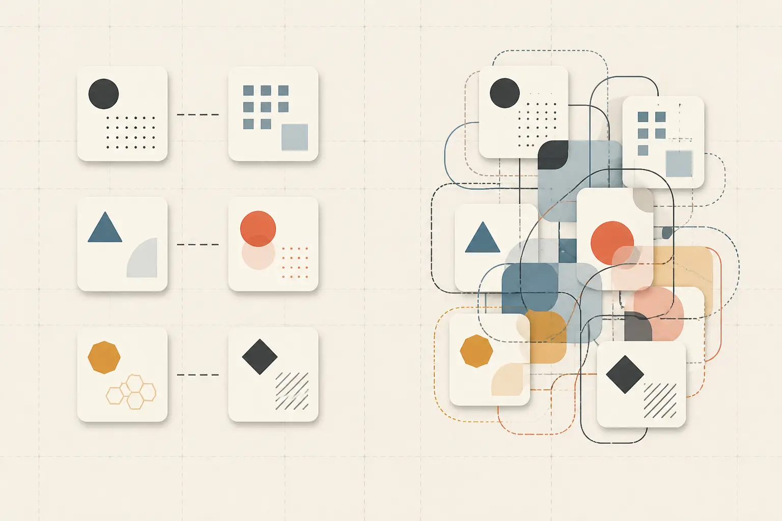 Illustration of an AI agent tool catalog compared across orthogonal and overlapping schemas