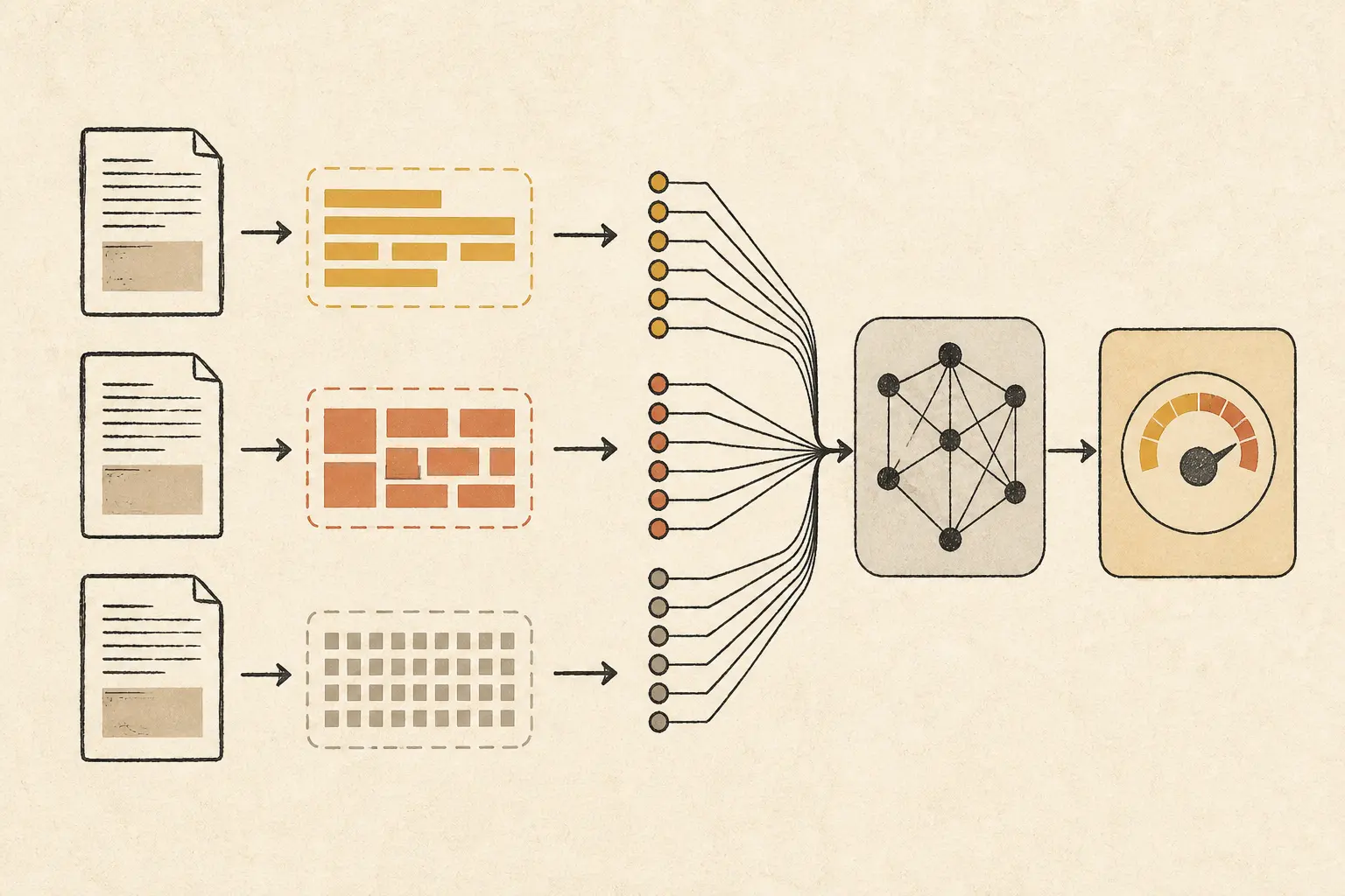 Illustration of a controlled RAG benchmark comparing chunk boundaries, document cohorts, and answer quality