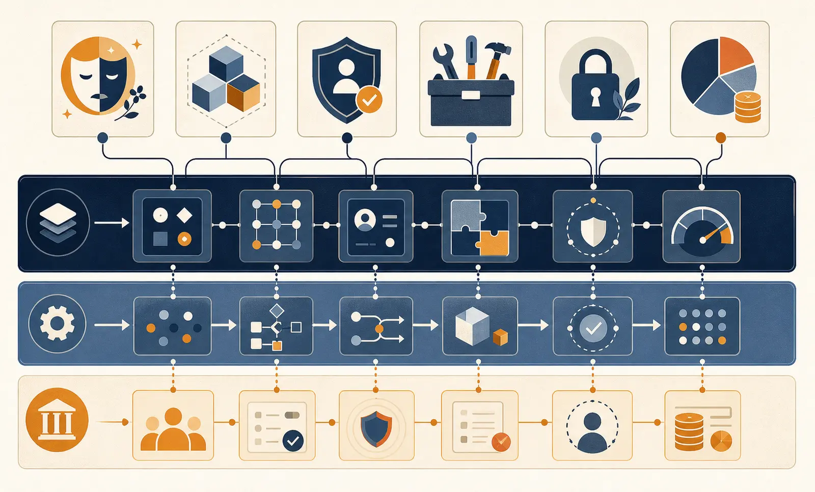 Illustration of a control-placement matrix routing AI rules to instructions, application logic, or a policy service