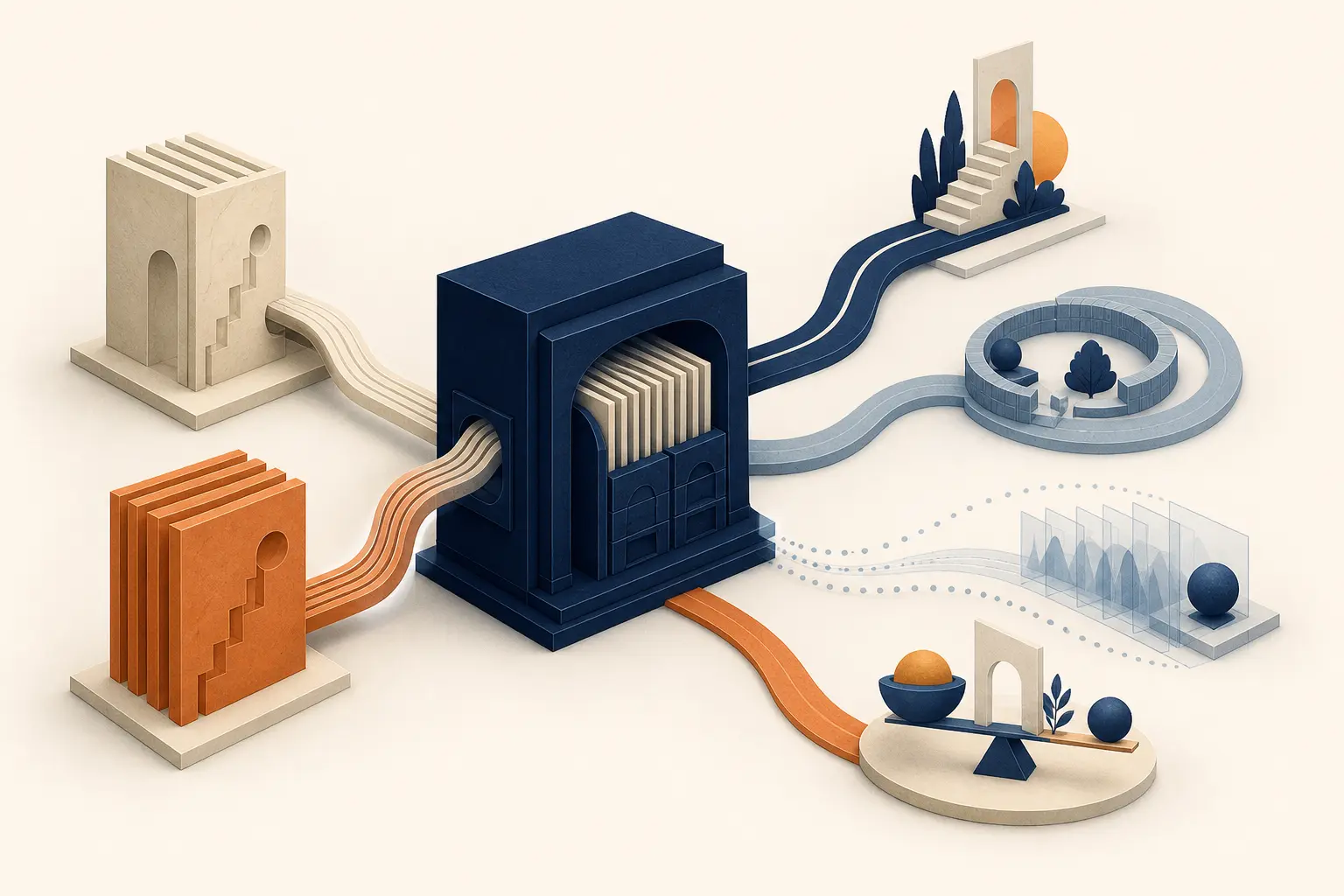 Illustration of a workflow review envelope moving from an AI task to a durable queue and a time-zone-aware reviewer