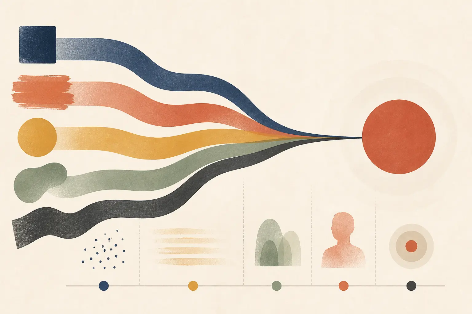 Illustration of an open-ended AI response being measured through outcomes, criteria, human judgment, and release rules
