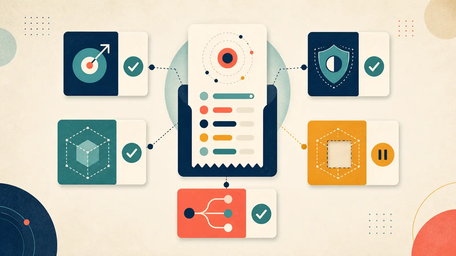 Illustration of a review receipt with intent, scope, behavior, security, and human approval fields