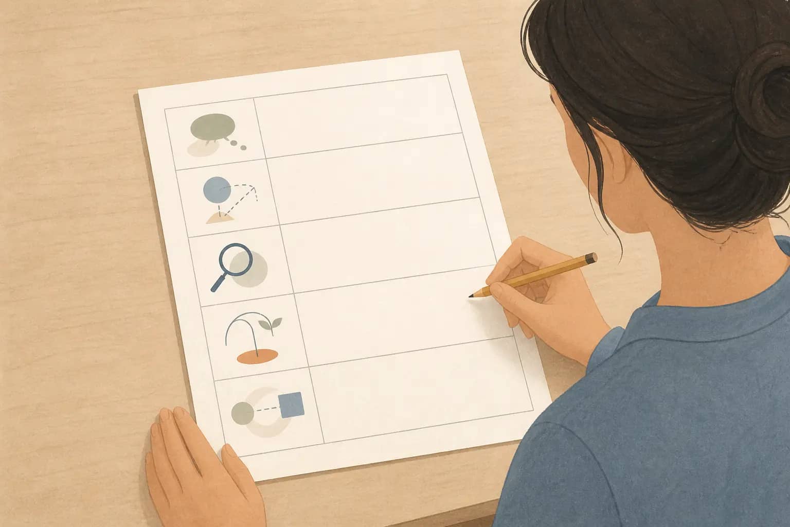 Illustration of a facilitator recording a changed-task rehearsal result with an explicit evidence boundary