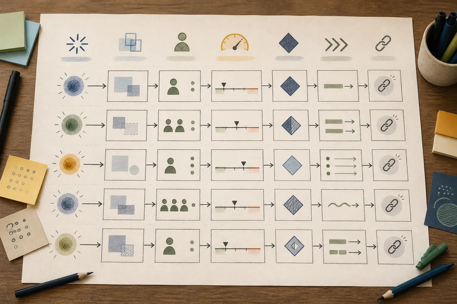 Illustration of a copyable portfolio review template linking each exception to an owner, threshold, decision, and next action