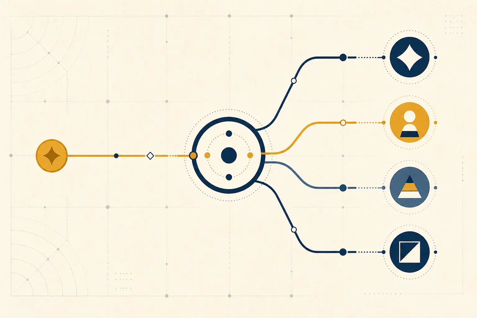 Illustration of a versioned policy layer between an AI workflow and its enforcement tools