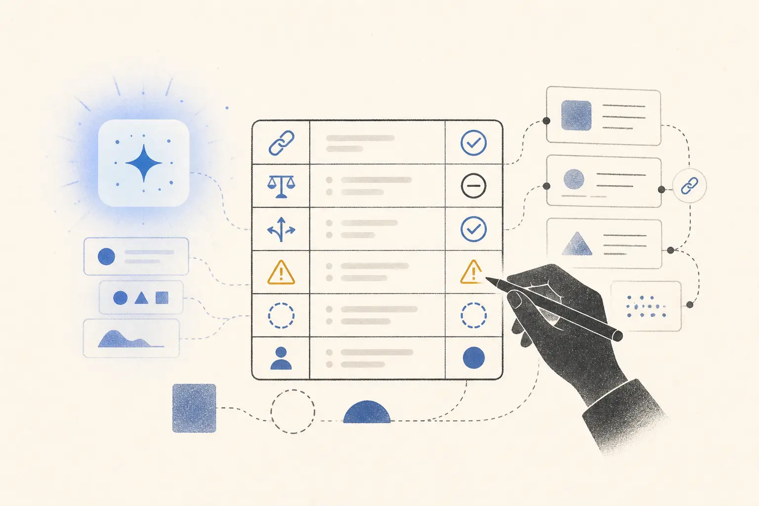 Illustration of a product review meeting turning an AI recommendation into a decision packet