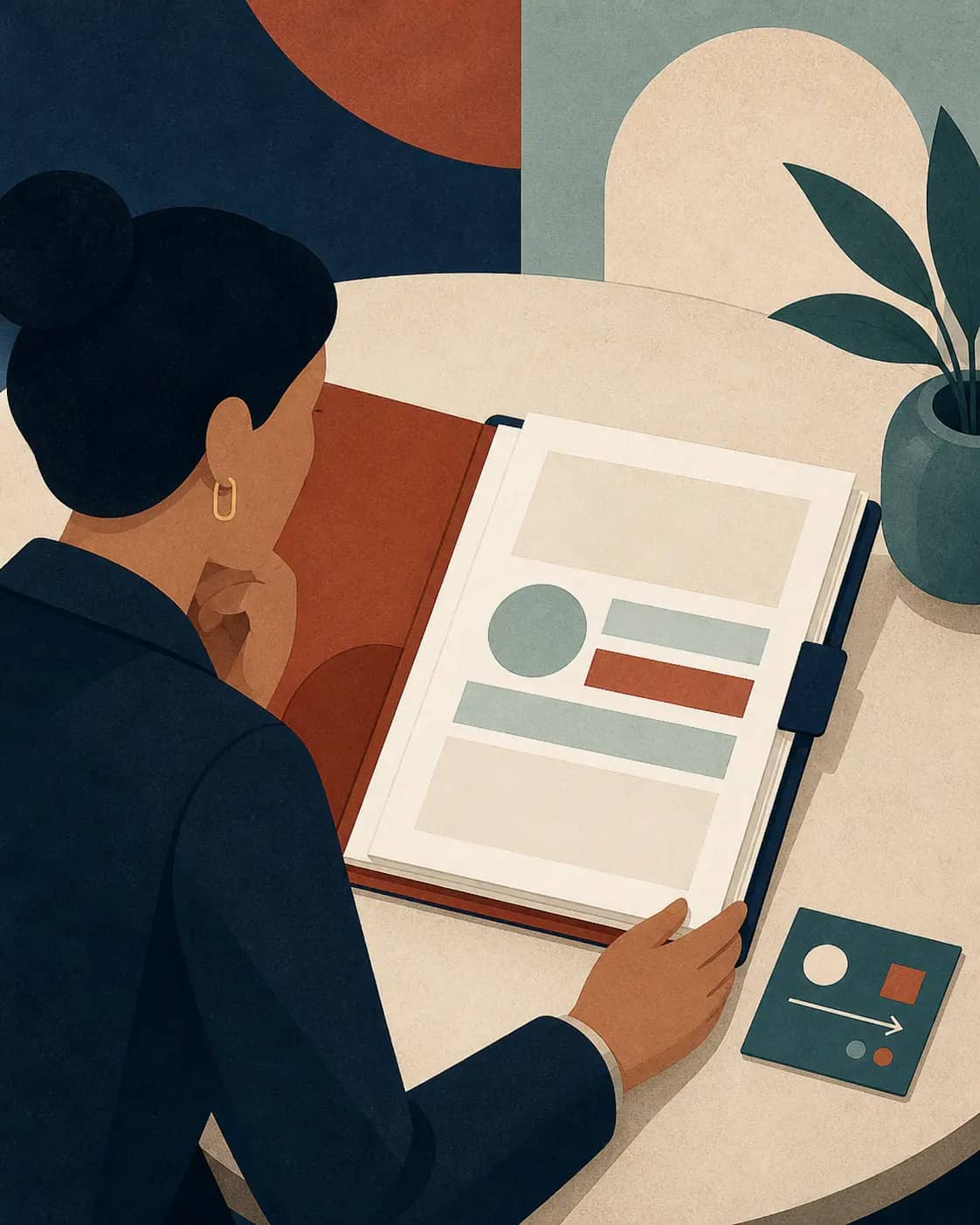 Illustration of a buyer inspecting an AI implementation handoff packet