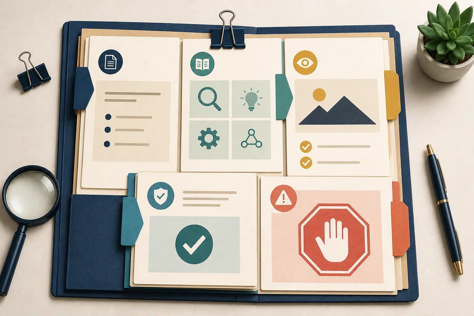 Illustration of an evidence packet for workplace AI readiness, with a task brief, rubric, output, and decision record
