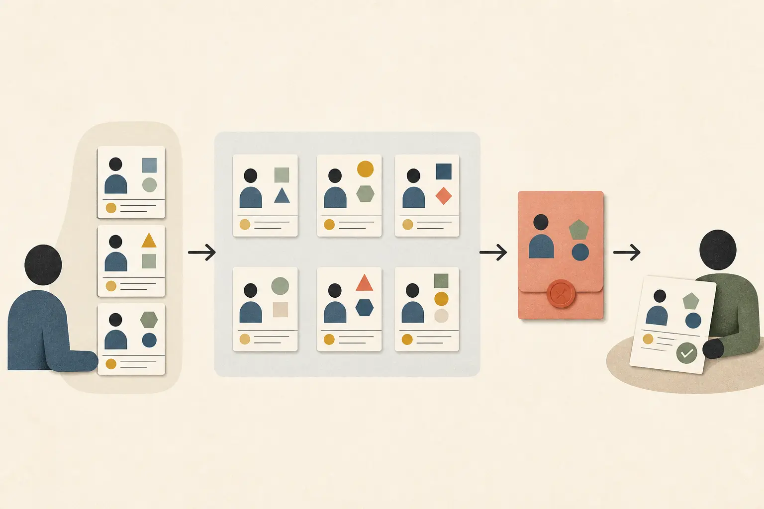 Illustration of an AI training transfer sequence moving from representative cases to a withheld fresh case and independent verification