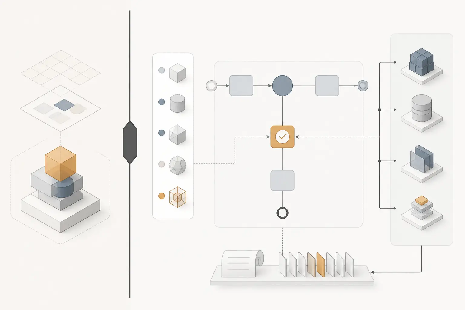 Illustration of a workflow runtime separating model proposals from authoritative business systems