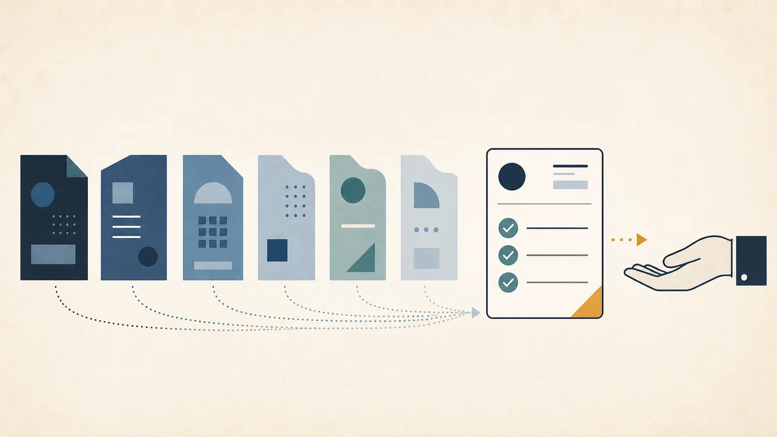 Illustration of a recurring AI report being checked against changing input contracts