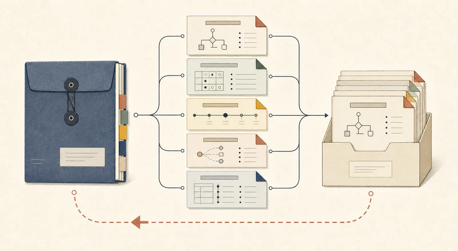 Illustration of an AI workflow packet being transferred from a builder to an operator
