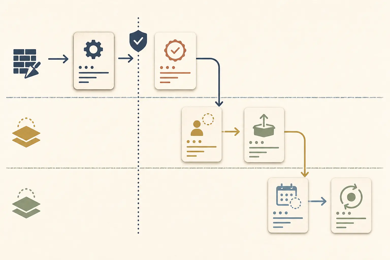 Illustration of an AI workflow changing hands while hidden decision rules become visible