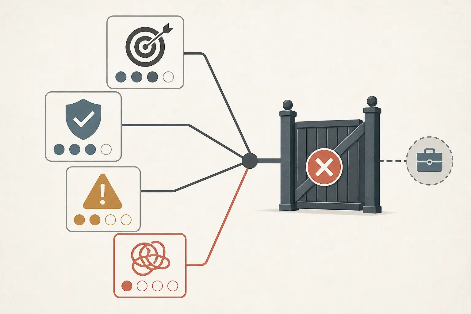 Illustration of a transfer-readiness scorecard where the lowest new-operator score blocks an unsafe handoff