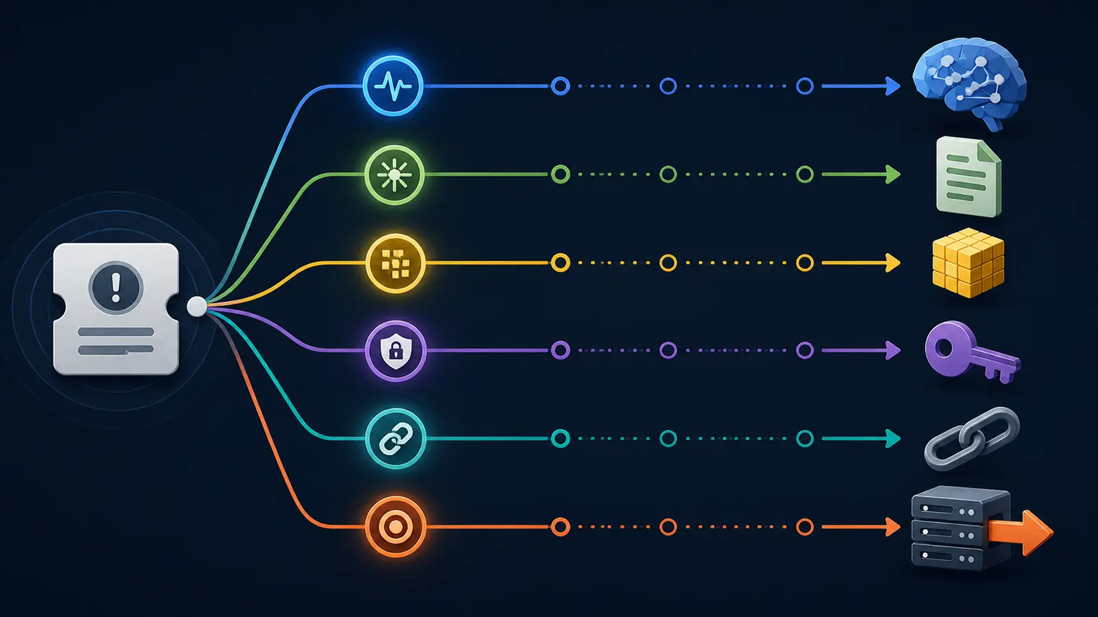 Illustration of six trace paths stopping at different staging-to-production divergences