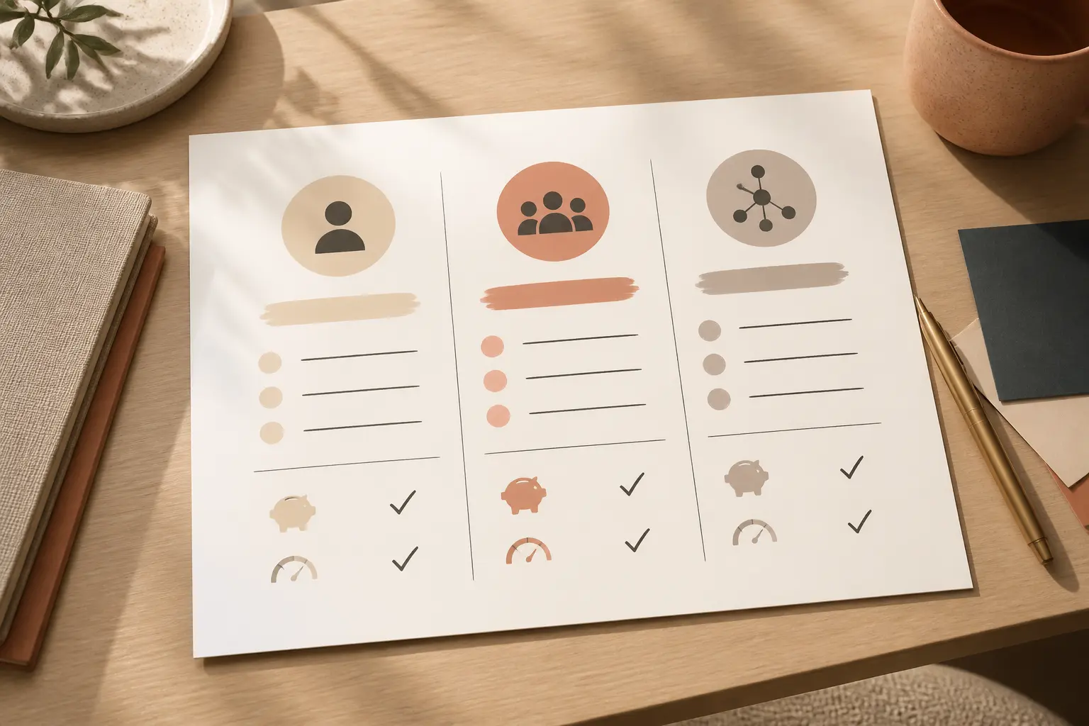 Illustration of an AI capability budget worksheet split into three adoption depths