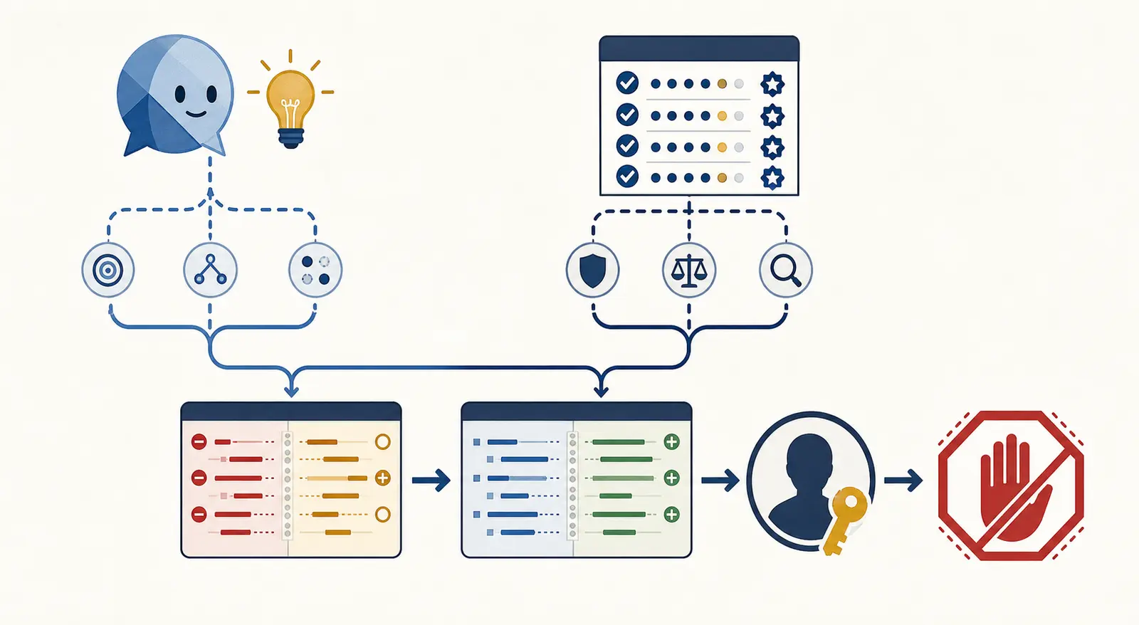 Illustration of a buyer comparing tutor-led and internal engineering change review paths