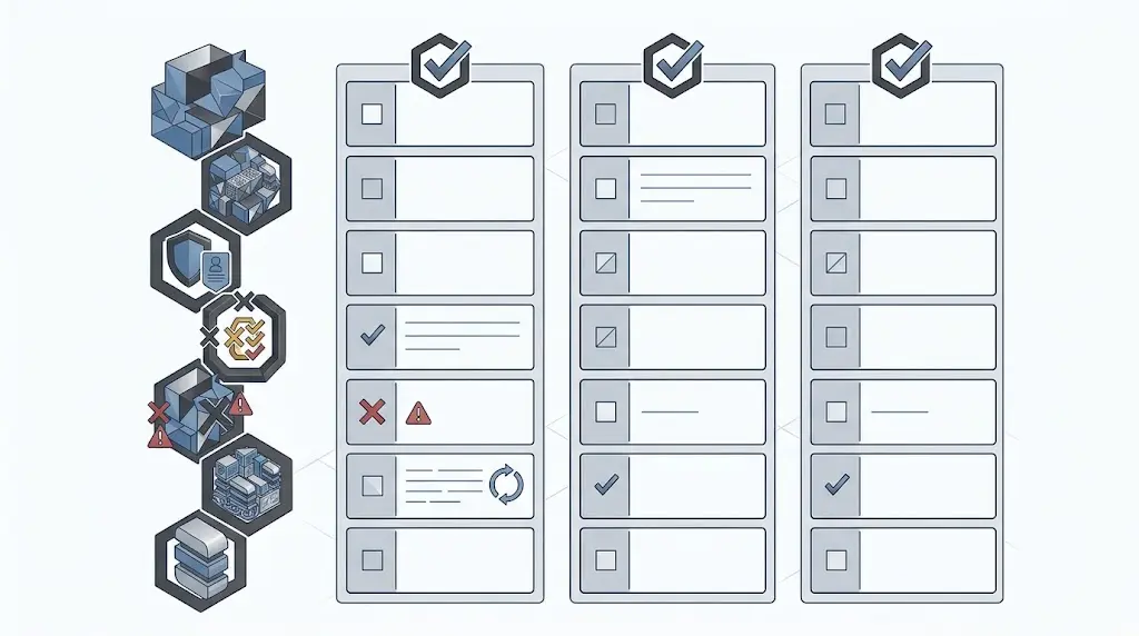 Conceptual comparison worksheet for a multi-agent handoff, showing context, artifact, authority, verification, and failure checks
