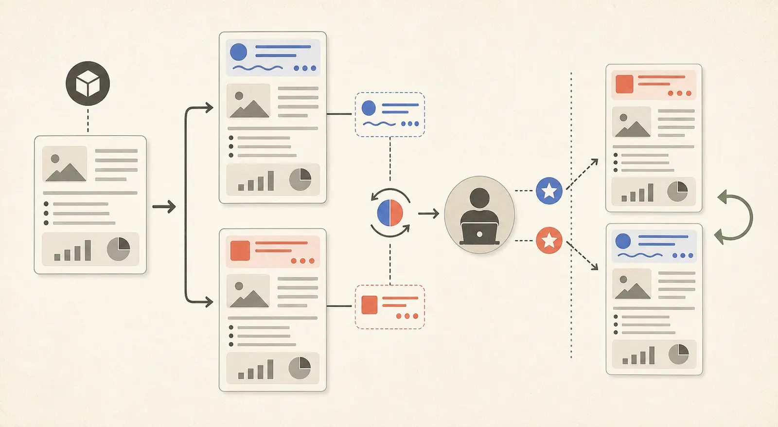 Illustration of an AI score test keeping work evidence fixed while persuasive wording changes