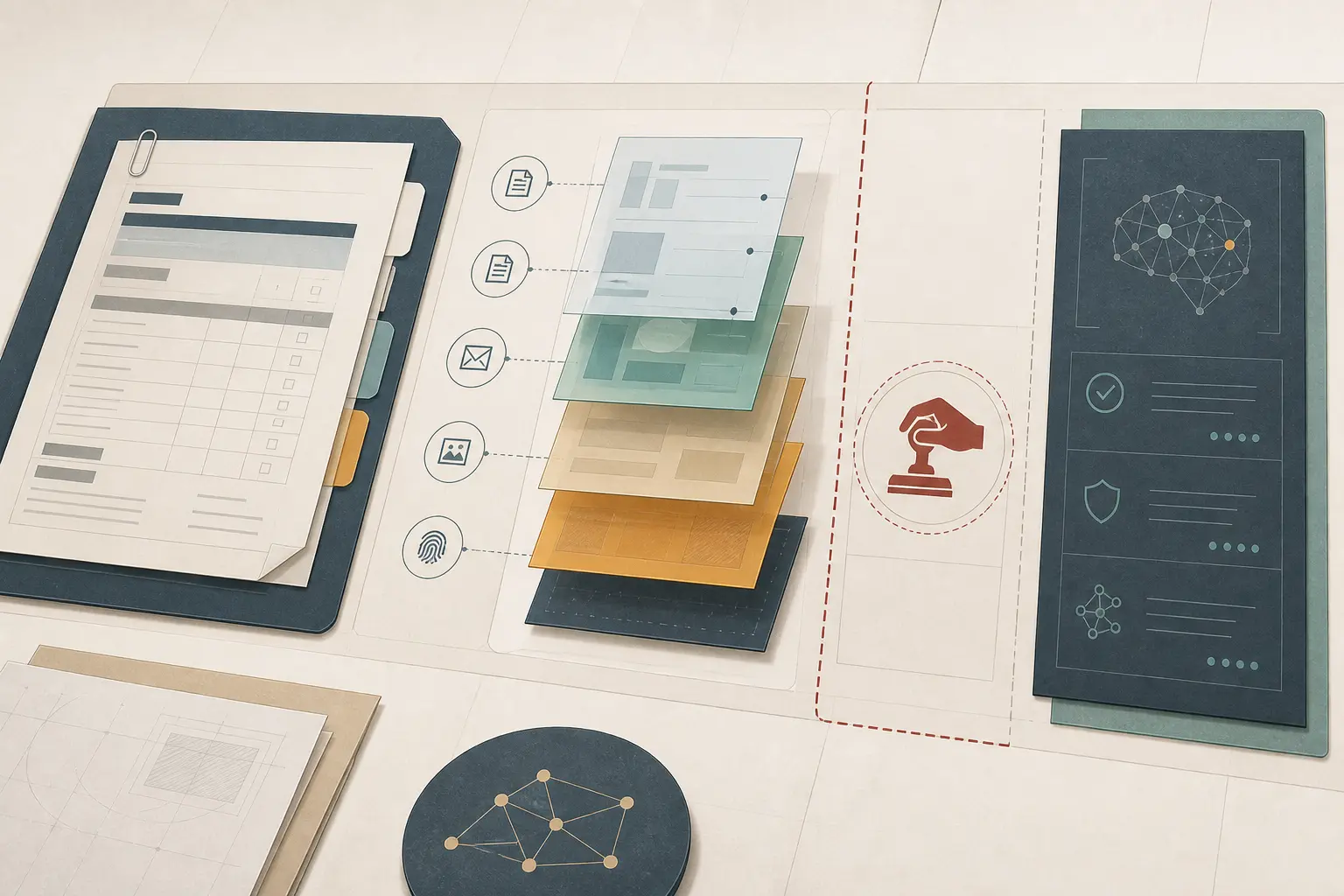 Illustration of a governed pricing exception evidence packet awaiting a read-only AI replay test