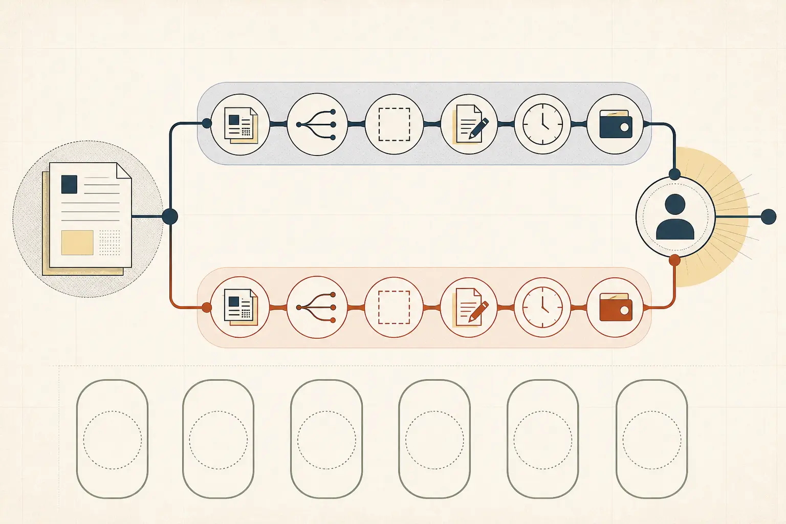 Illustration of paired manual and AI-assisted pricing exception replay lanes ending at a human-owned route decision