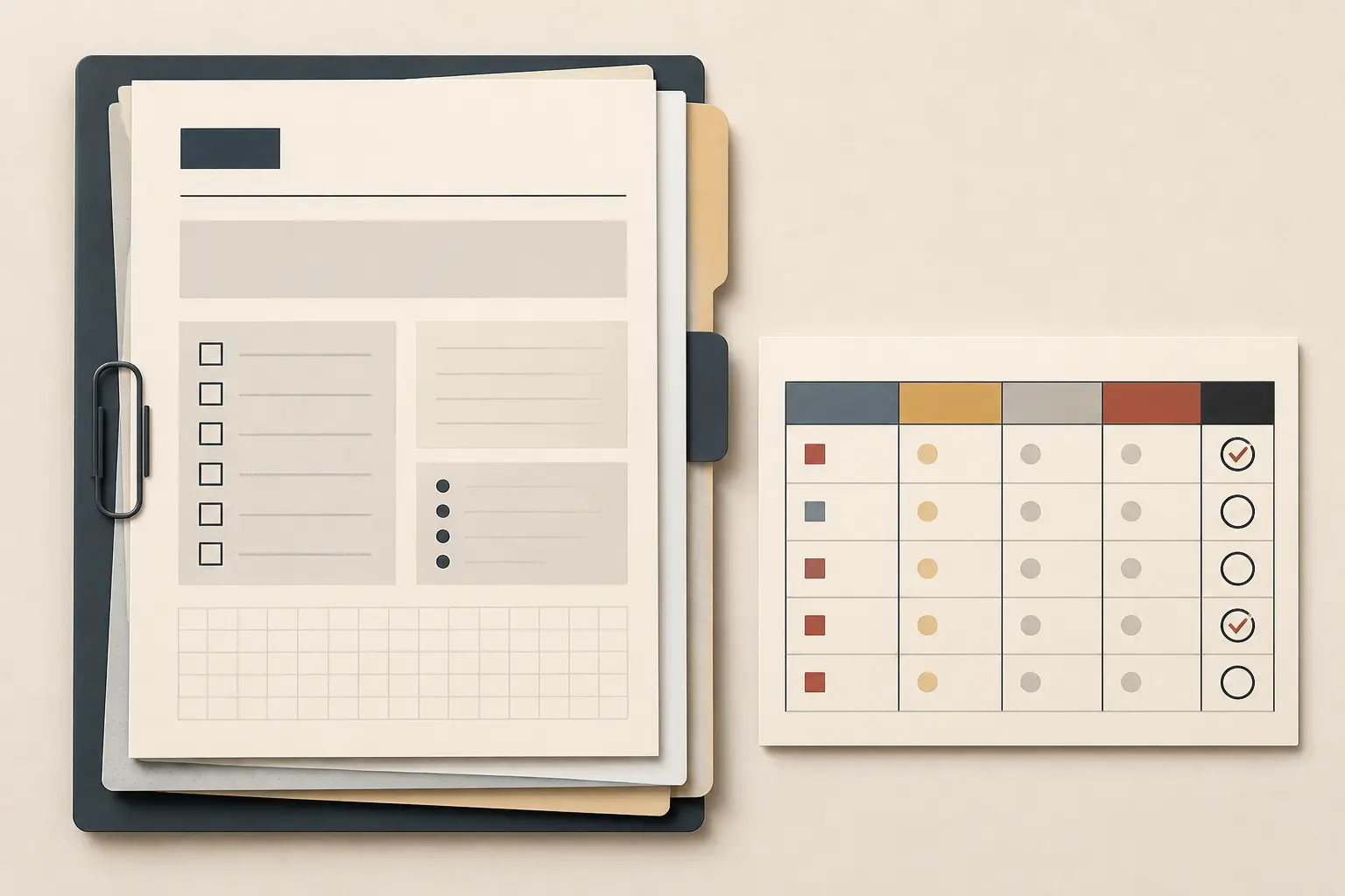 Illustration of a blank postmortem test packet with rubric fields and an owner deadline verification ledger