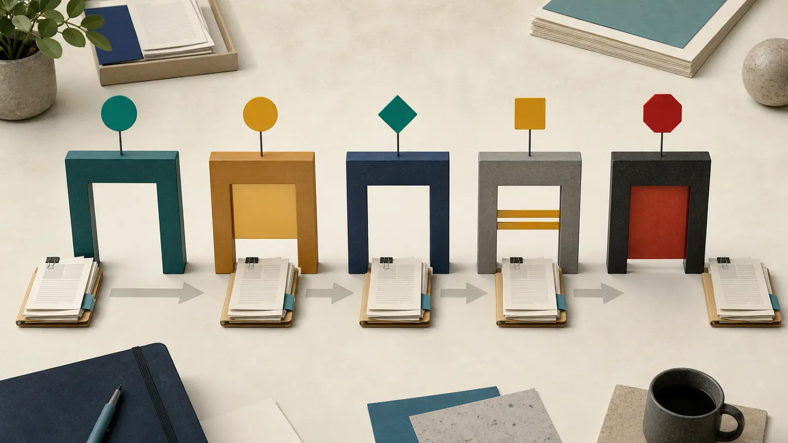 Illustration of an AI opportunity evidence packet moving through a decision gate