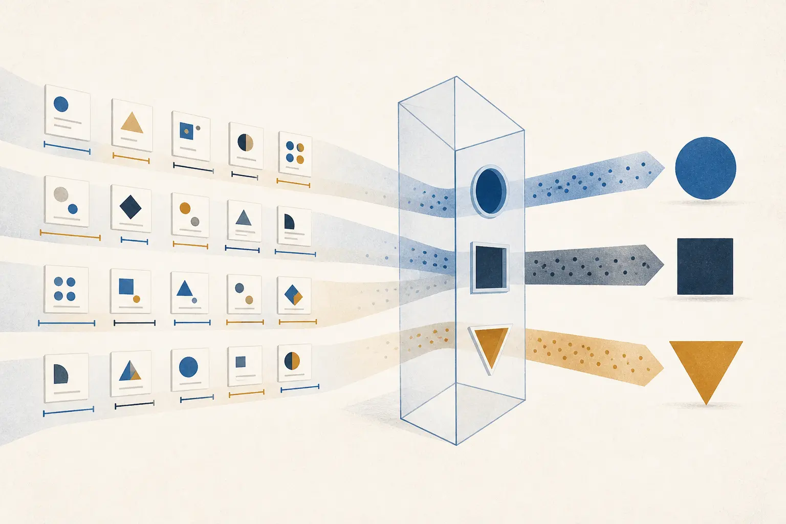 Illustration of a small AI evaluation passing through a ship, hold, or collect-more release gate
