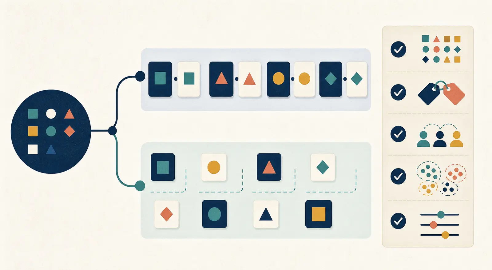 Illustration of the same evaluation items flowing into paired and unpaired comparison paths with different uncertainty