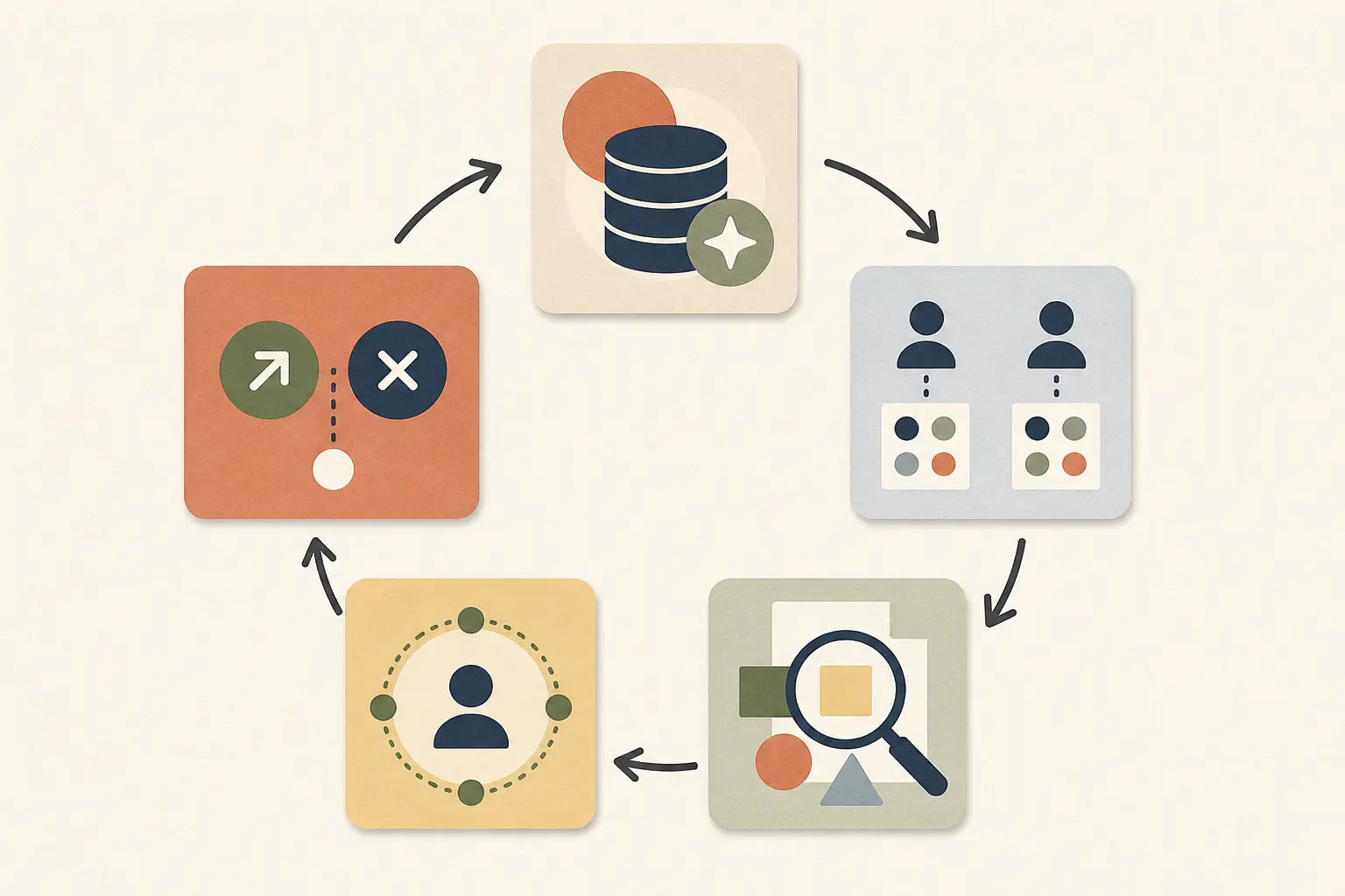 Illustration of a shared AI evaluation evidence sheet separating observed outcome from team verdict