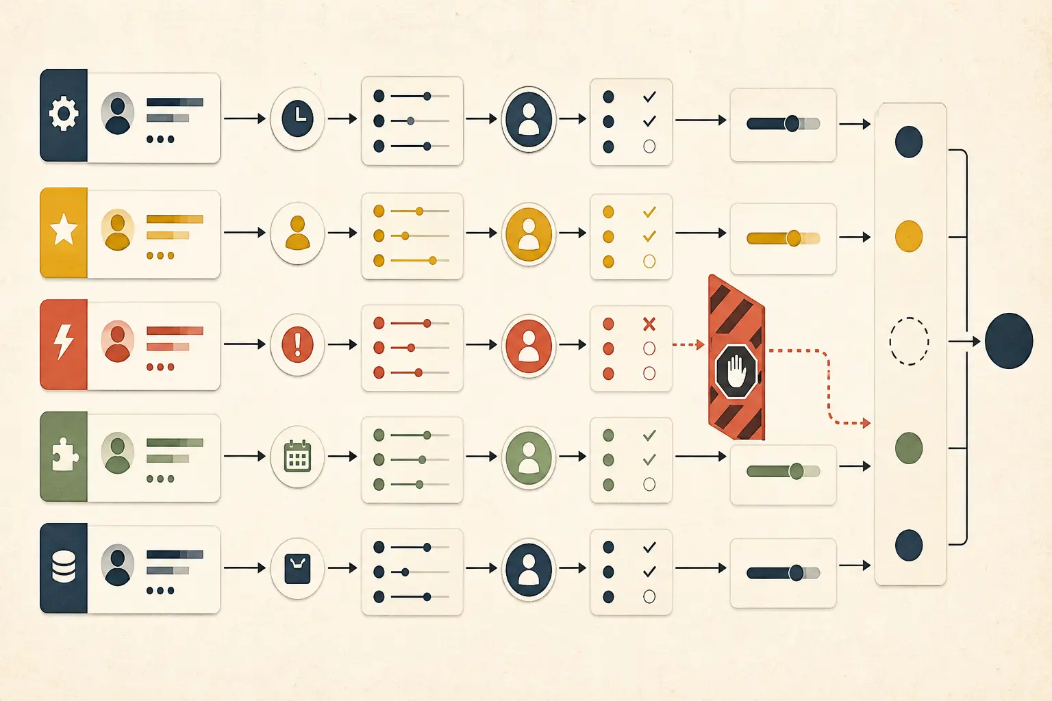 Illustration of a local AI workflow shadow harness routing proposed tool calls into a no-op sink and comparison ledger