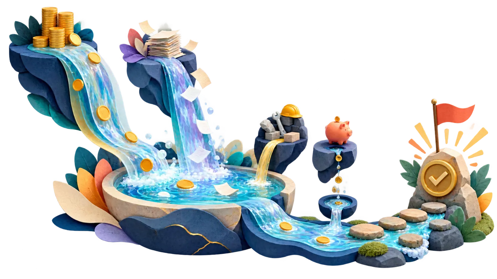 Illustration of a hypothetical AI agent ROI waterfall from capacity value and avoided rework to annual cost and payback
