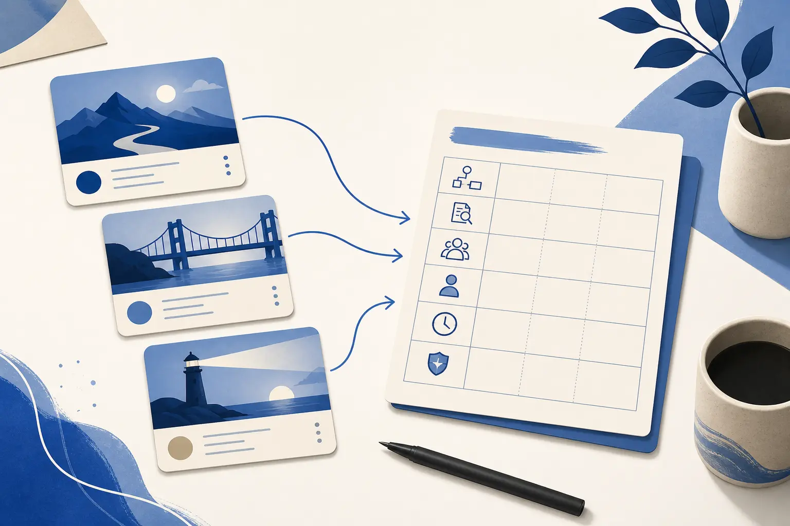 Illustration of three AI learning projects being compared against a workplace capability worksheet