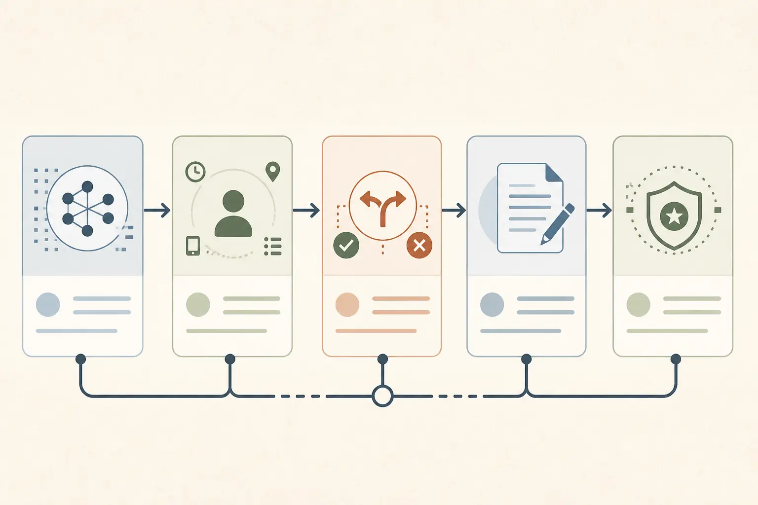 Illustration of a paired-decision record linking an evaluator result, operator action, rationale, and later outcome