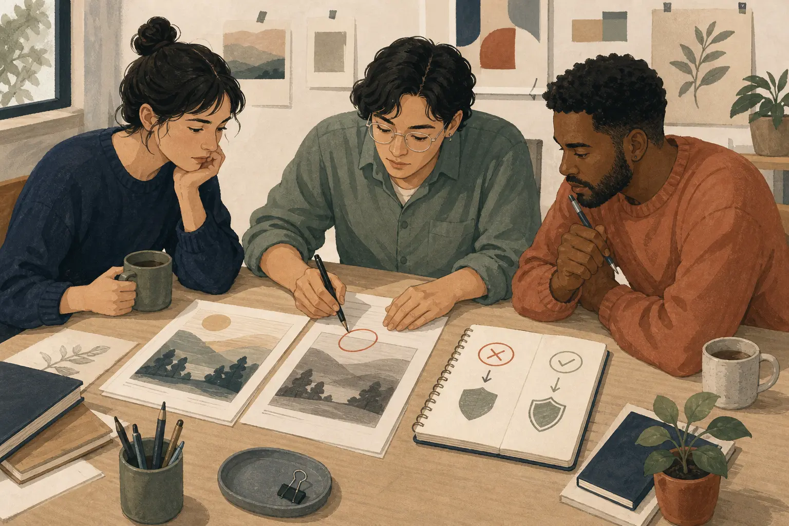 Illustration of a small team turning an AI workflow failure into a shared safeguard