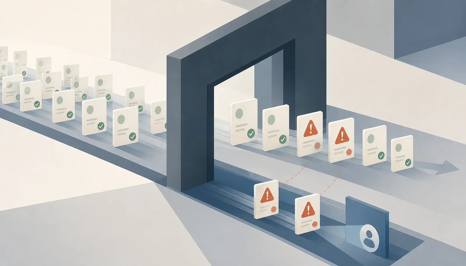 Illustration of a large batch missing high-risk interventions that a post-review audit catches