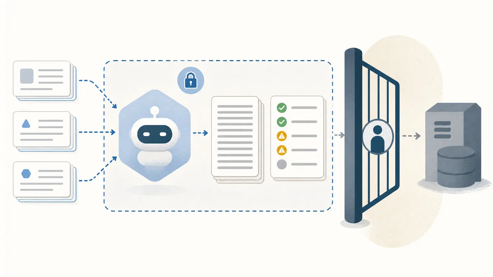 Illustration of a human setting a read-only boundary around an AI workplace task