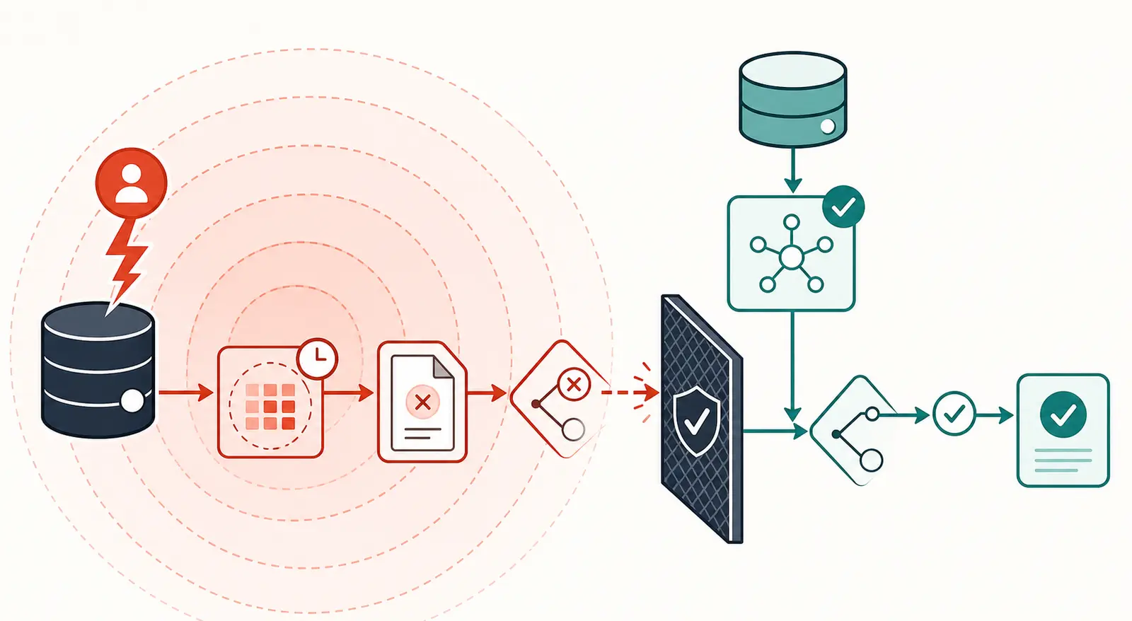 Illustration of a synthetic workplace task moving from a human baseline into a read-only sandbox