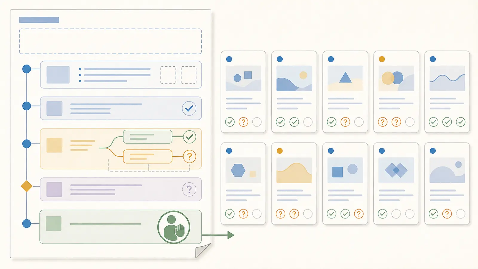 Illustration of an operator comparing two AI reasoning runs on a mapped operations process