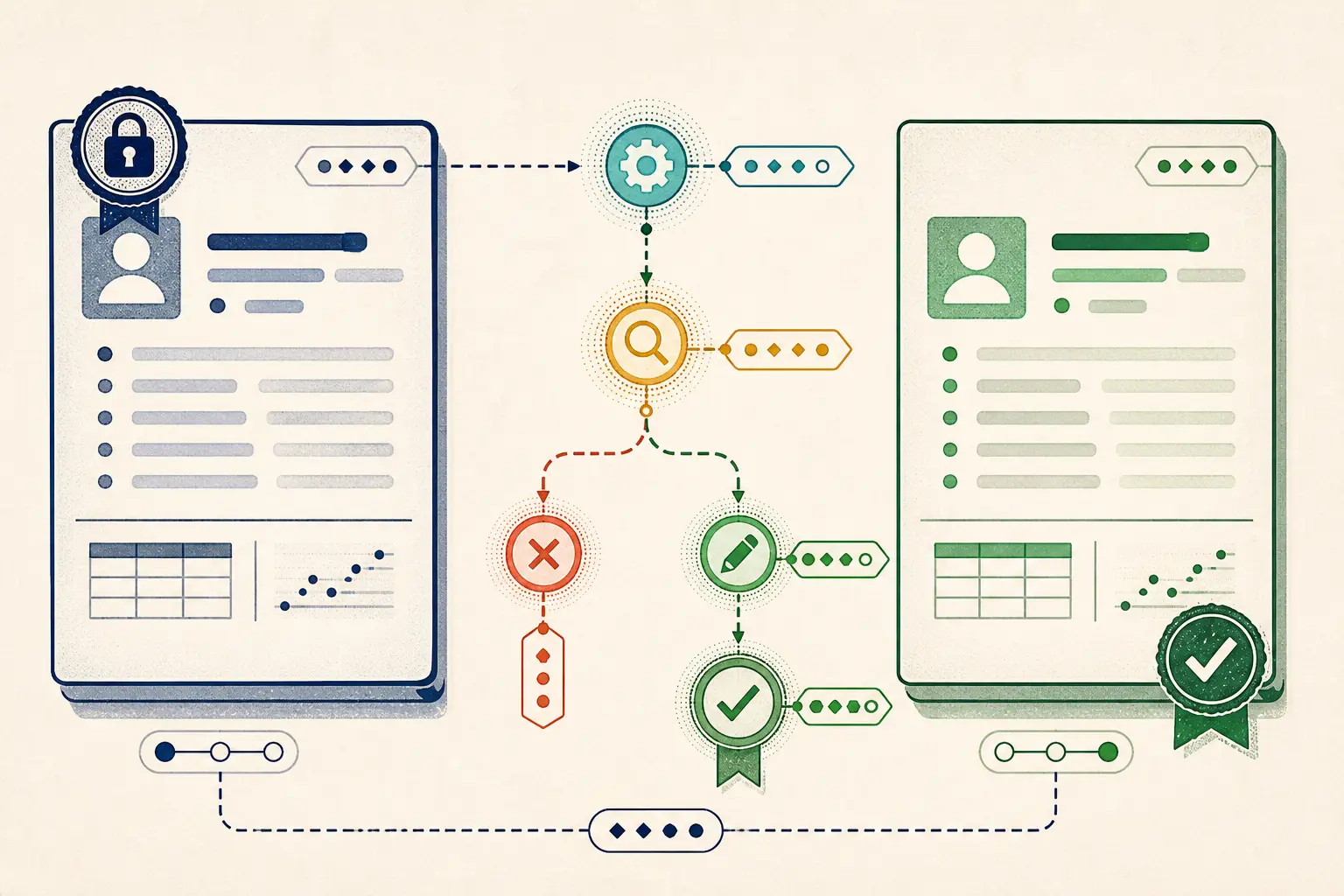 Illustration of a correction queue preserving original and edited extraction values across explicit review states