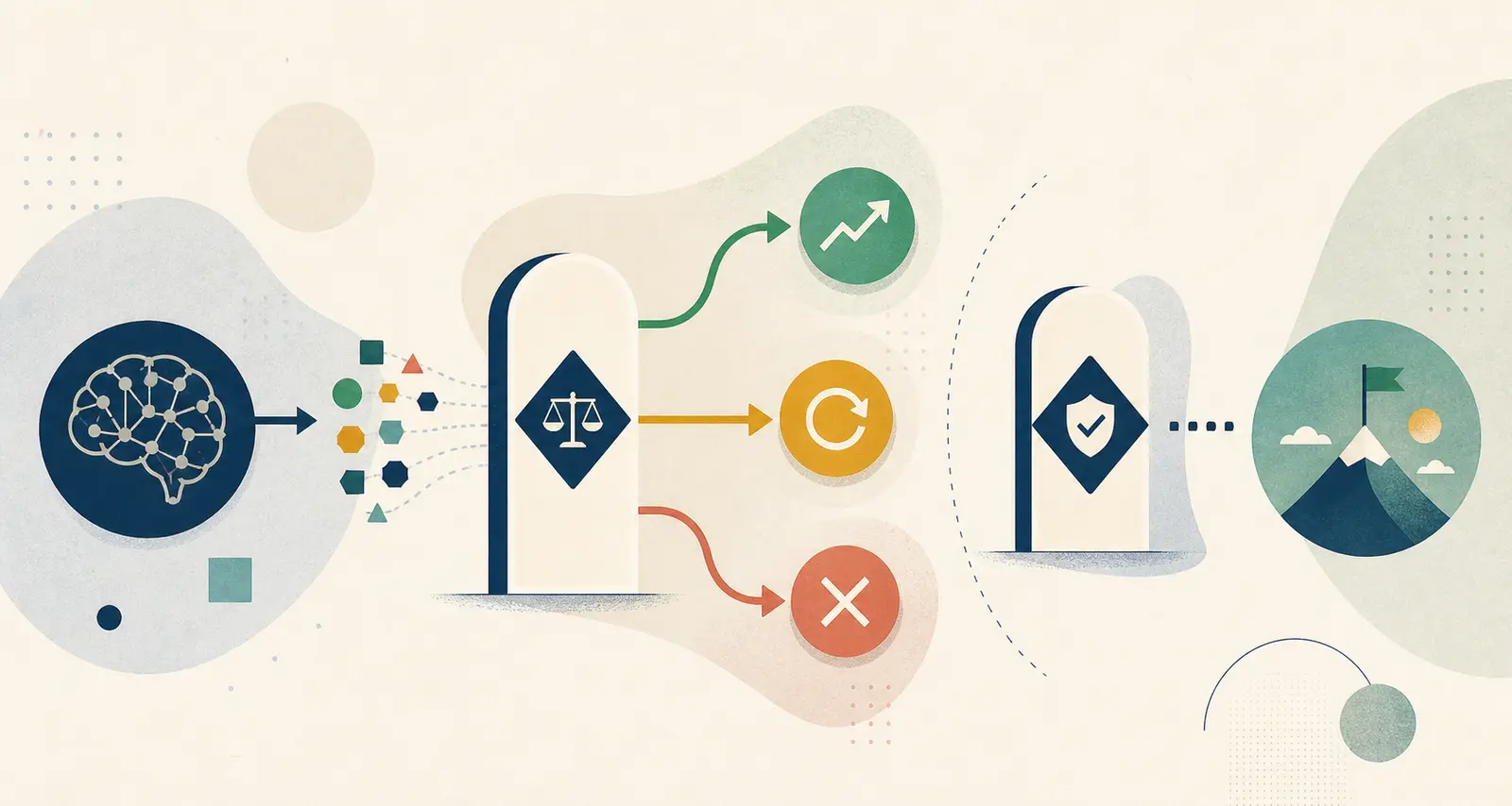 Illustration of an AI agent proof of concept exit gate with continue revise and stop decisions