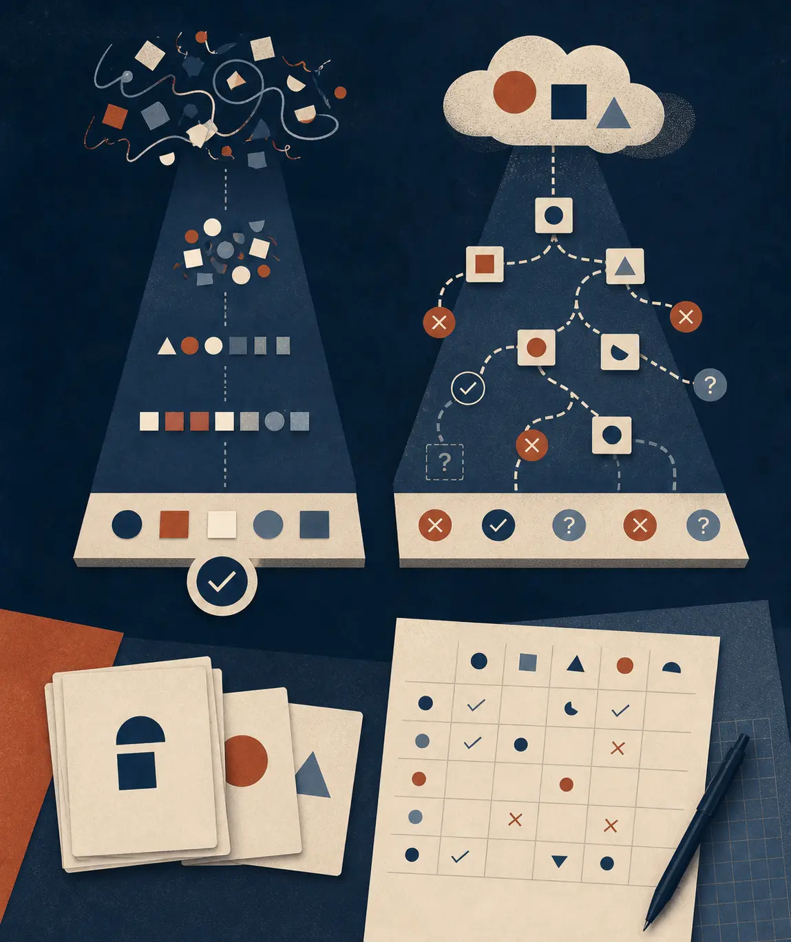 Illustration of separate prompt construction and task judgment lanes in an AI learning diagnostic